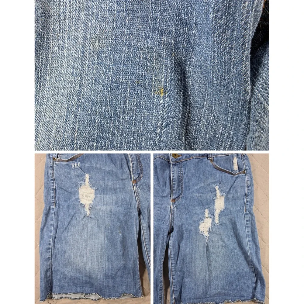 Bermuda Distressed Long Shorts Y2K Denim Blue Womens XL C'est Toi